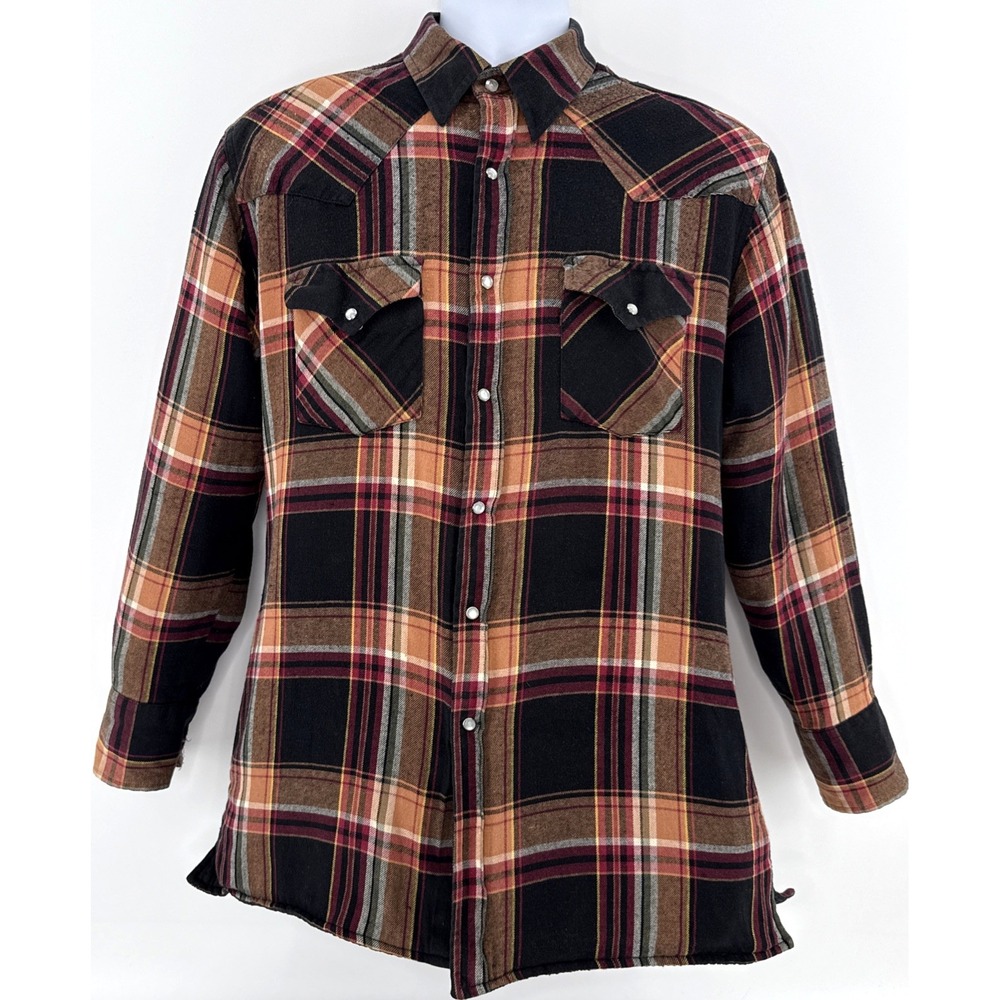 Ely Cattleman Men's M Quilted Western Shacket Snap Plaid Jacket Hand Pockets - Picture 2 of 9